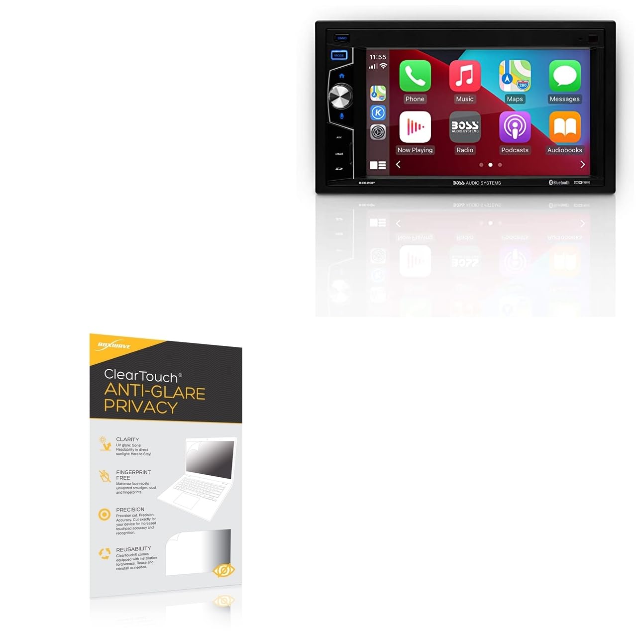 BoxWave Screen Protector Compatible with BOSS Audio BE62CP - ClearTouch Anti-Glare Privacy (2-Pack), Privacy Screen Protector Flexible Film Anti-Glare