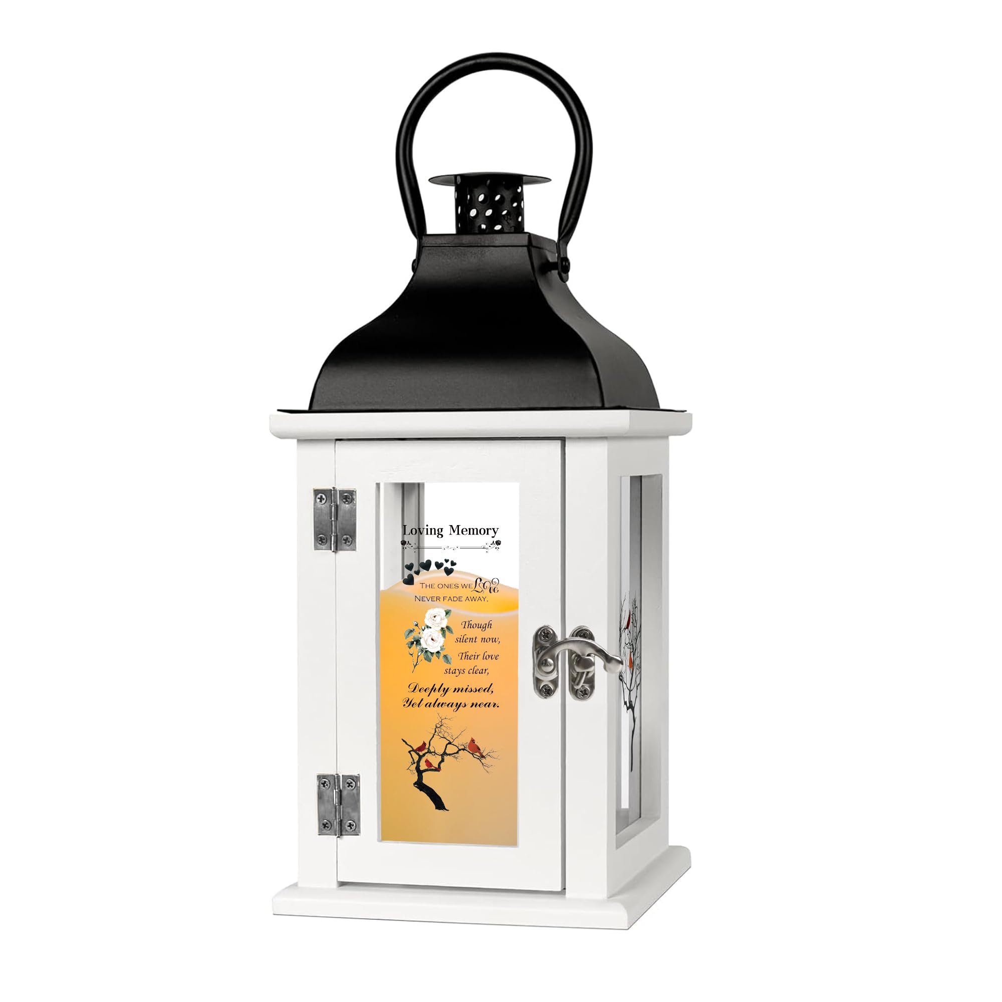 Wanshirra Memorial Lantern with Cardinal & Tree Design - Sympathy for Loss of Loved One, Bereavement Keepsake with Remote Control & Flickering LED Candle for Funeral or Celebration of Life