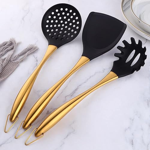 Miniatura 6 de Juego de utensilios de cocina de silicona, 6 piezas de utensilios de cocina de silicona, utensilios de cocina antiadherentes, mango de acero