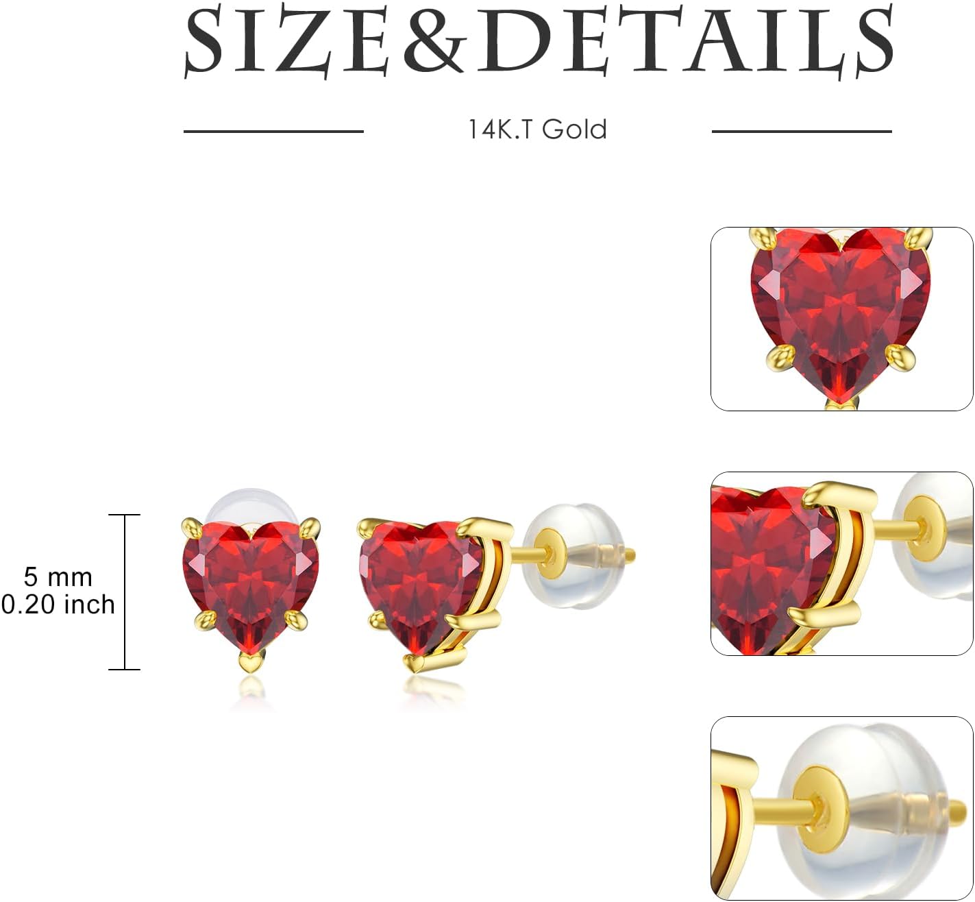 14k Real Gold Love Heart Gemstone Birthstone Stud Earrings for Women 1 carat Heart-cut Created Birthstone Earrings Jewelry Gifts for Anniversary Birthday Valentine Gift for Her Wife - Image 6
