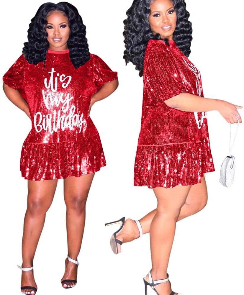 FLOYU Women Sequin Birthday Dress It's My Birthday Dresses Sparkly Party Tops Sexy Birthday Outfits