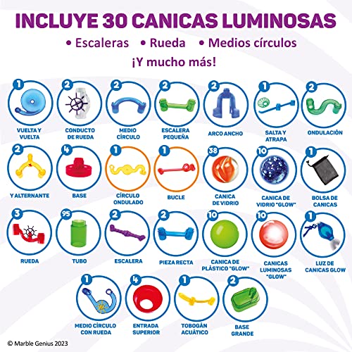 Marble Genius Marble Glow Run Race Track Set Glow In The Dark (200 Pcs) Stem Educational Building Block Toy, Instruction App Access & Full Color Instruction Manual, Great Gift For Kids, Super Set #TOP4