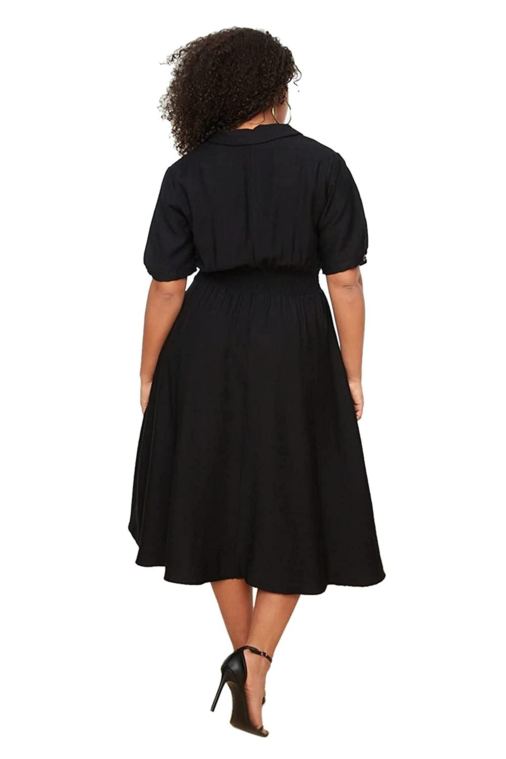 Trendyol FeMan Plus Size Midi A-line Relaxed fit Woven Plus Size Dress Black