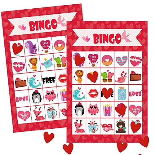 Unomor Valentine's Day Bingo Games for Kids - Bingo Cards with 24 Players