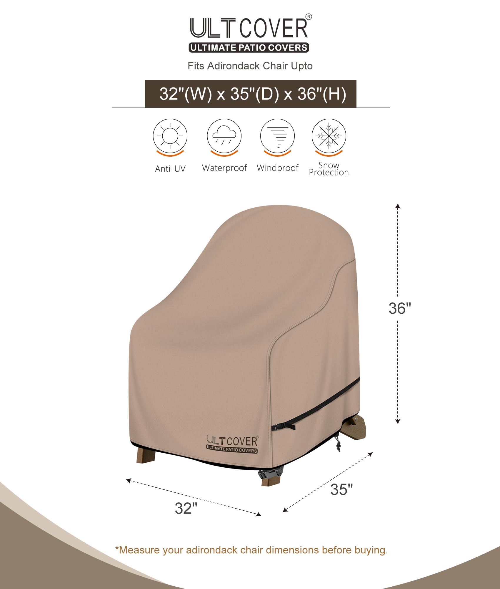 ULTCOVER Adirondack Lot de 4 housses de chaise imperméables pour chaise d'extérieur mesurant jusqu'à 81 x 89 x 91 cm