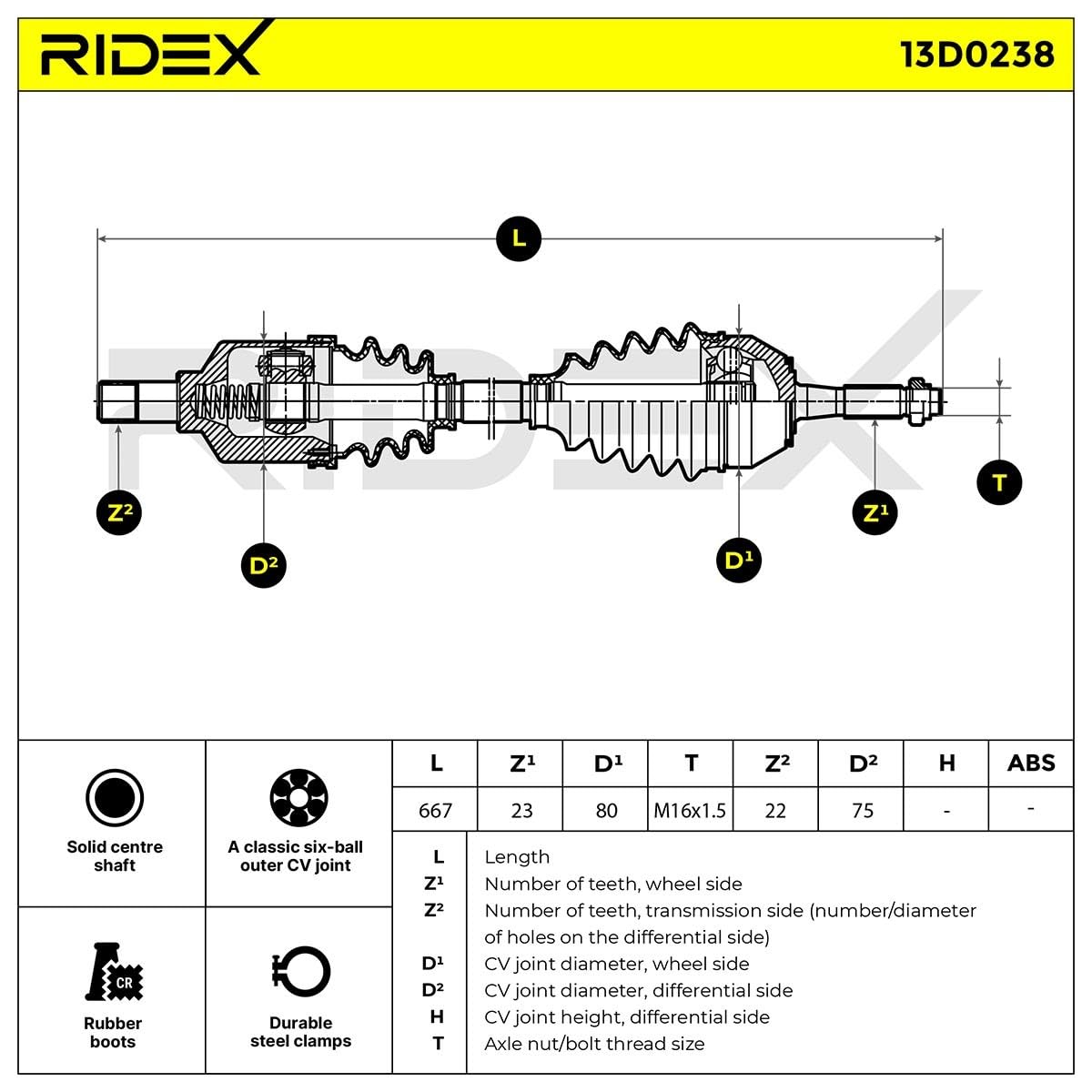 RIDEX 13D0238 Semiasse Anteriore Destra Anteriore Sinistra Compatibilità con RENAULT 4 112