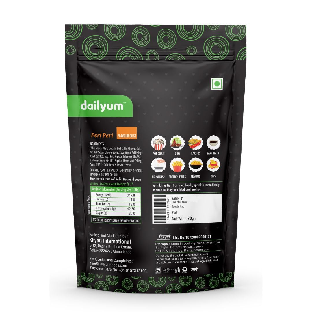 Dailyum | No Onion No Garlic | Crazy Tomato Flavour Dust 70 Gram | Cheese Flavour Dust 70 Gram | Peri Peri Flavour Dust 70 Gram 2