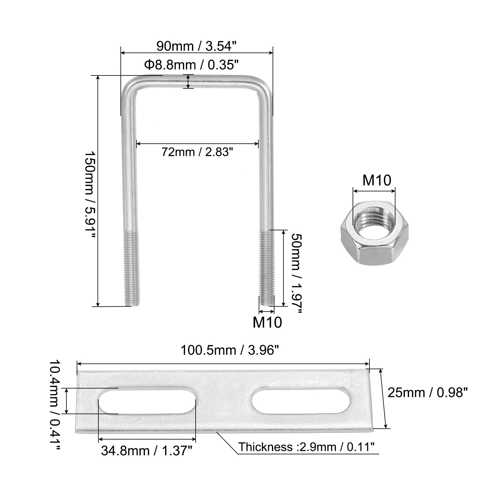 PATIKIL M10x70x150mm Square U-Bolts Kit - Image 2