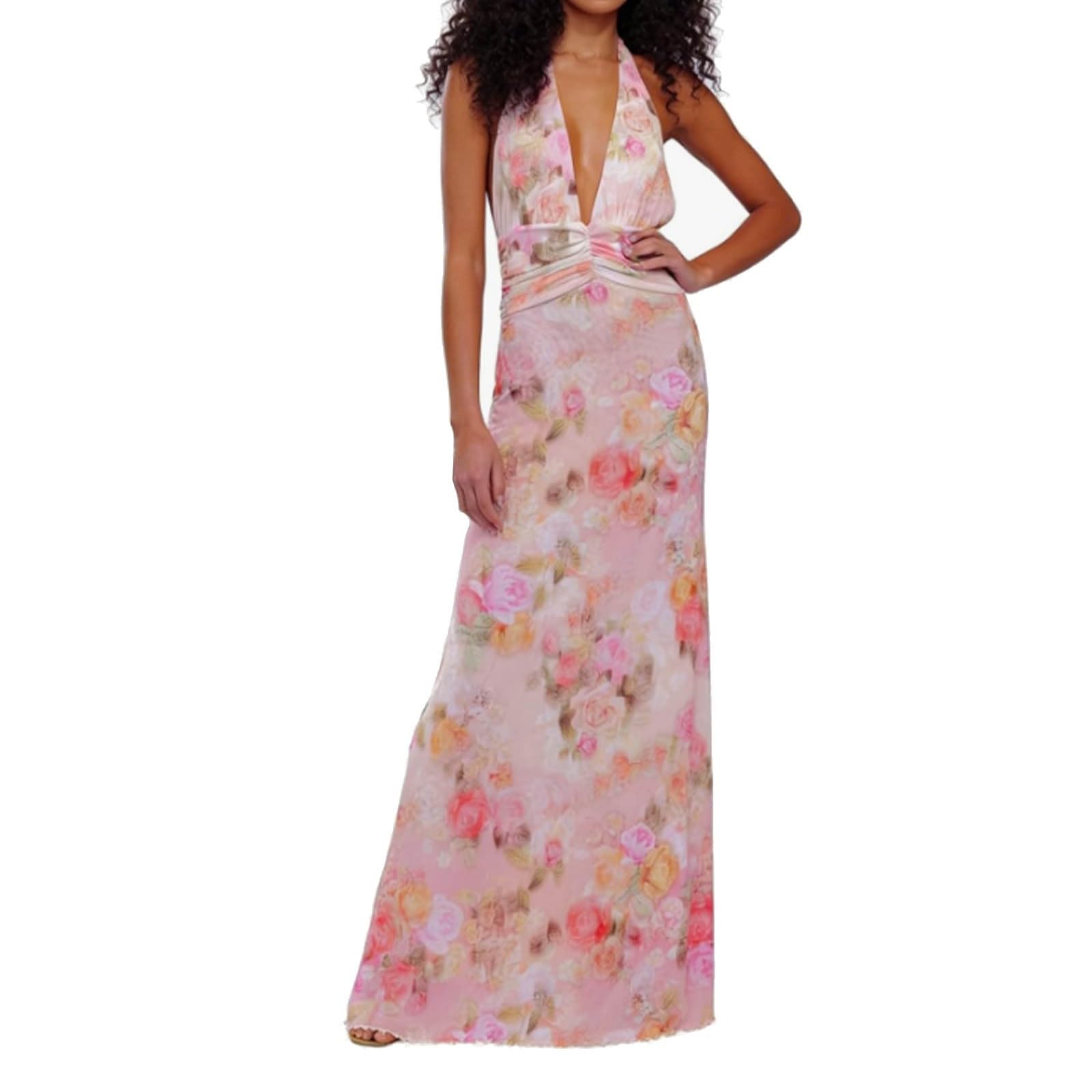 Générique Robe Moulante élégante Dos à imprimé à Volants et décolleté Flatteur, idéale pour Une soirée décontractée et Moderne.