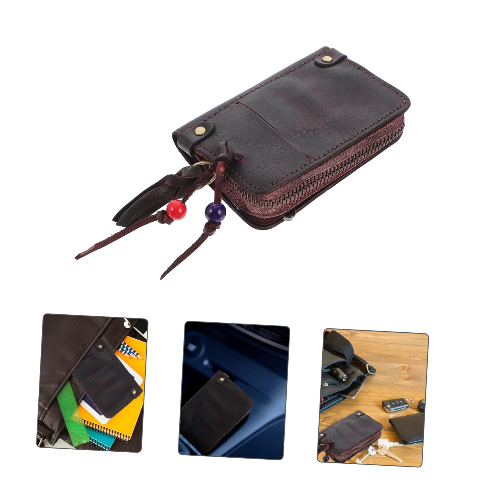 GLEAVI 3 Stk Schlüsselbox Auto-Organizer-Tasche Anhängertasche Leder Schlüsselanhänger Herren Geldbörse Fahrzeugschlüsseletui Schlüsseltasche für zu Hause Reißverschluss Wagen Mann