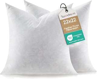 Feather Throw Pillow Inserts Set of 2, Soft Fluffy Square 22 x 22 Inches Decorative Pillow Insert, Feather and Down Filled Euro Pillows