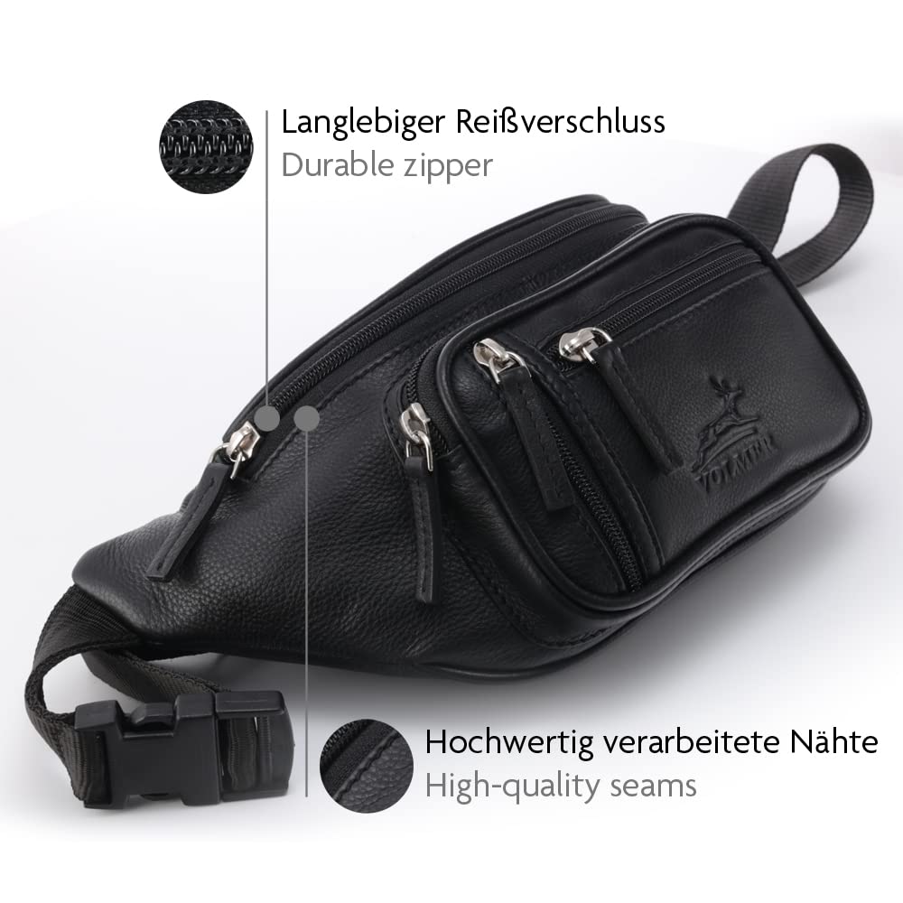 Fa.Volmer ® Torba na Brzuch i Pasek Biodrowa z Prawdziwej Skóry dla Kobiet i Mężczyzn - Czarny, Brązowy, L