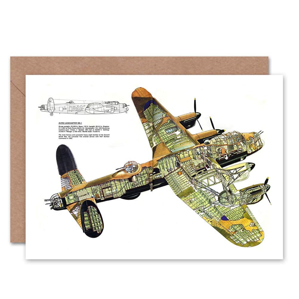 Artery8 Avro Lancaster RAF UK Bomber Plane Schematics Greeting Card