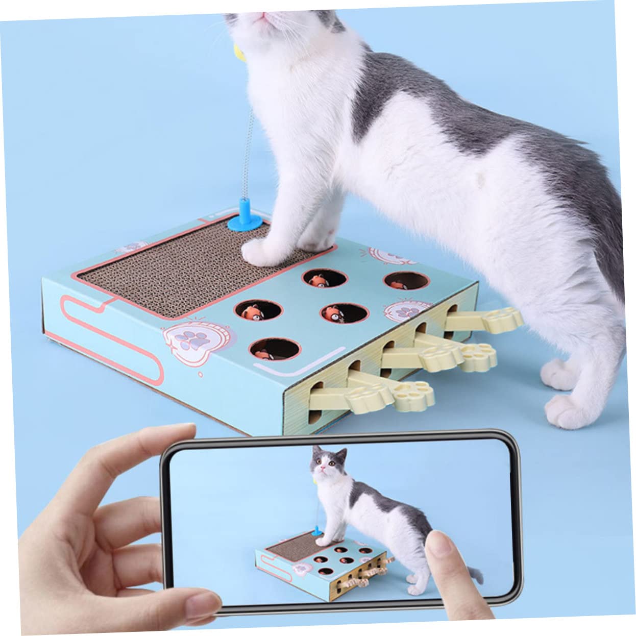 TOYANDONA Juguete para Gatos Whack-Mole Rascador para Gatos Interactivo para Entretenimiento Interiores