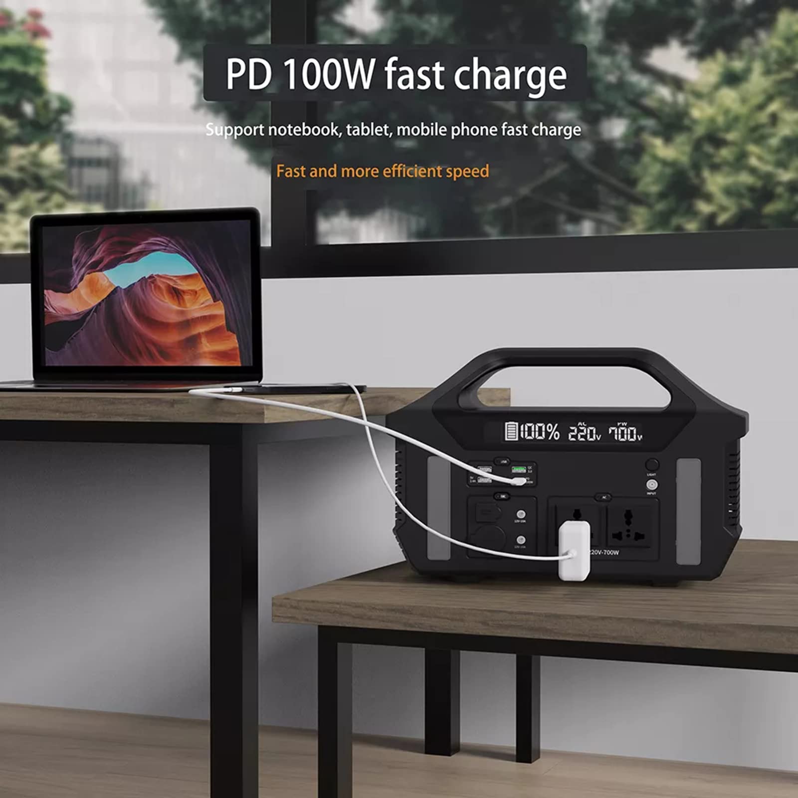 Alimentation d'extérieur, alimentation de secours extérieure de 700 W Alimentation à onde sinusoïdale portable haute puissance pour le camping, le bureau à domicile