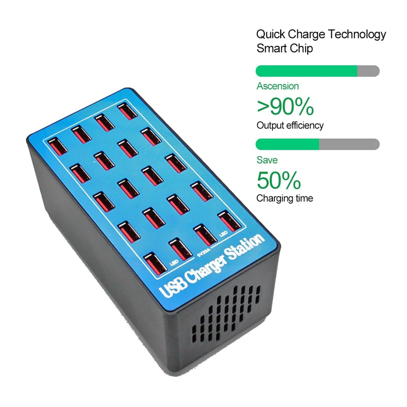 Caricatore USB multiplo da 100 W con 20 porte Caricatore rapido Caricabatterie for telefono Caricabatterie da tavolo for stazione di ricarica HUB multi USB