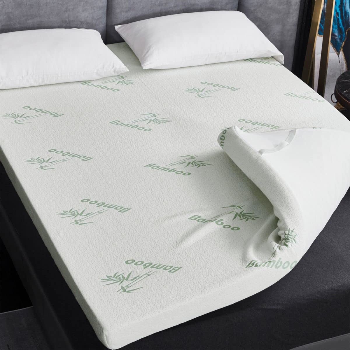 4 inch Bamboo Foam Mattress Topper, Anti Allergy Bounce Back Soft Comfortable Thick Mattress Enhancer Antibacterial, 4FT