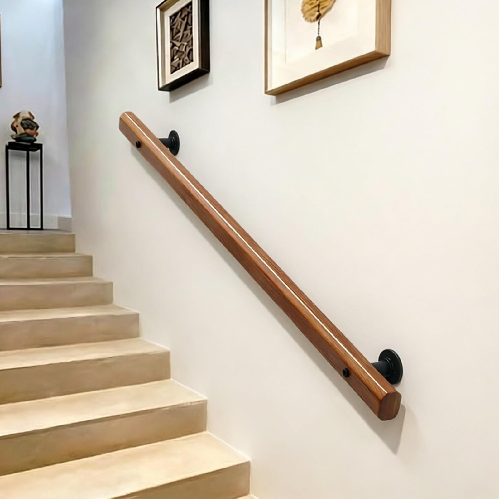 DMCHENGMA Indoor Stair Wooden Handrails, 3ft/4ft/5ft/6ft/8ft Modern Staircase Railing Grab Bar, Wall Mount Support Handle(6.6ft/200cm)