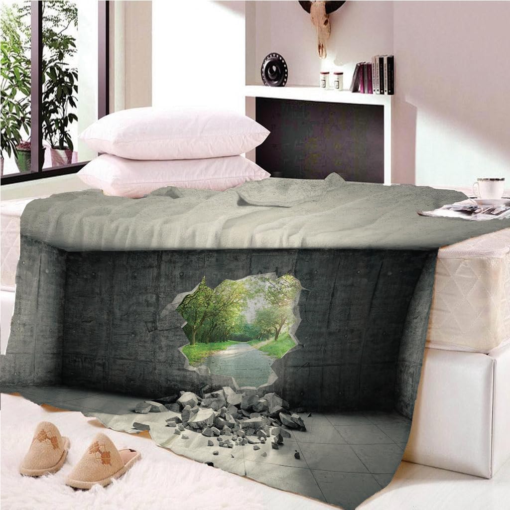Coperta Di Flanella Letto Matrimoniale Invernale 150X180Cm Coperta Pile In Microfibra Morbida Pelosa Calda Copriletto Per Divano/Bambini Camere Da Letto, Scenario Di Boschi Di Pareti In Cemento Mo