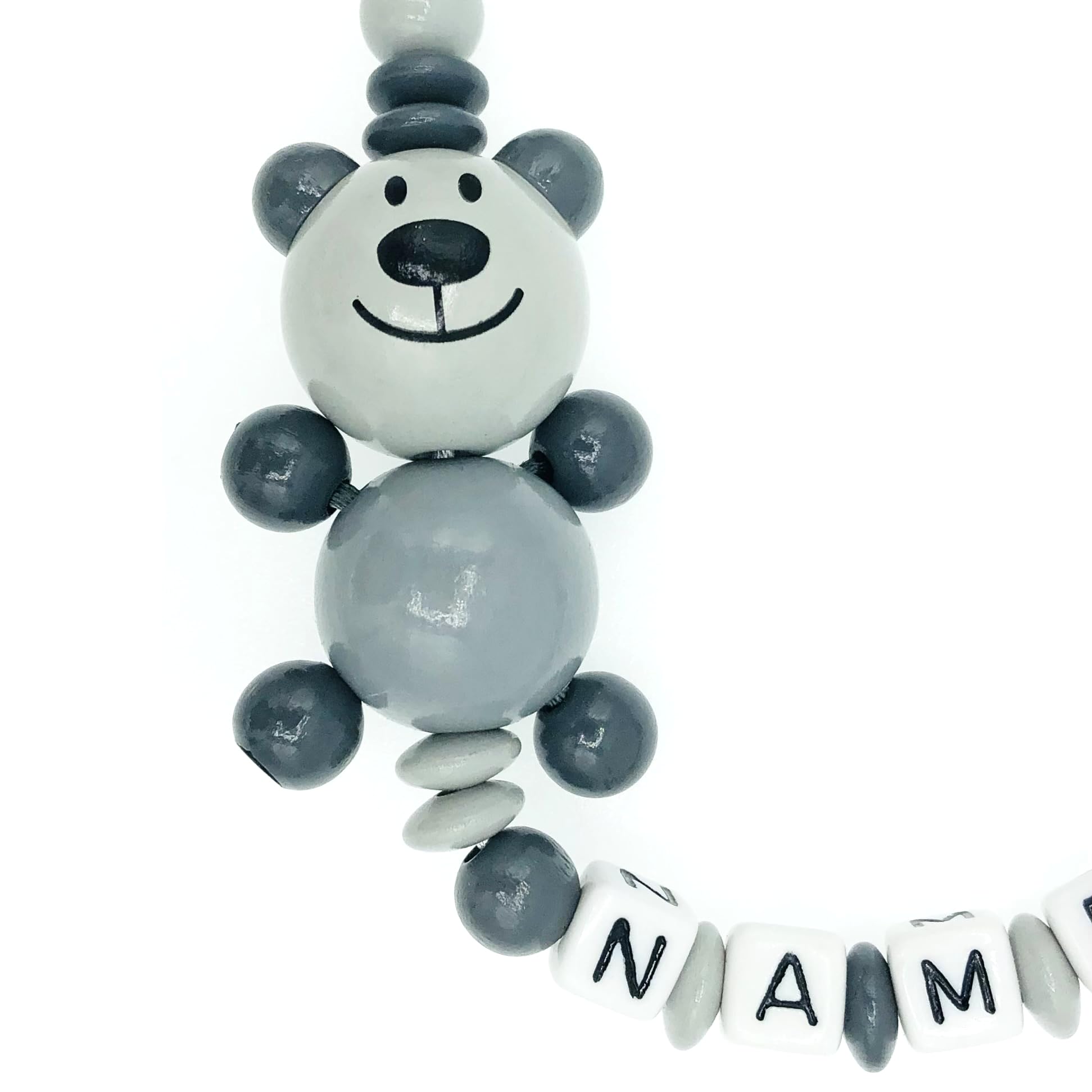 Set Nuckelkette + Kinderwagenkette mit Namen " 3D - BÄR/TEDDYBÄR " Hellgrau Grau/Baby/Unisex/Personalisiert/HANDMADE