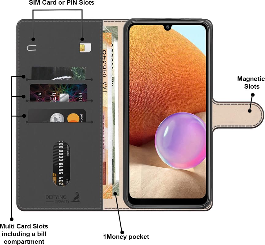 Image of AIBEX Compatible for Samsung A05S Flip Cover Leather Finish | Inside TPU with Card Pockets | Wallet Stand | Complete Protection Flip Case - Black