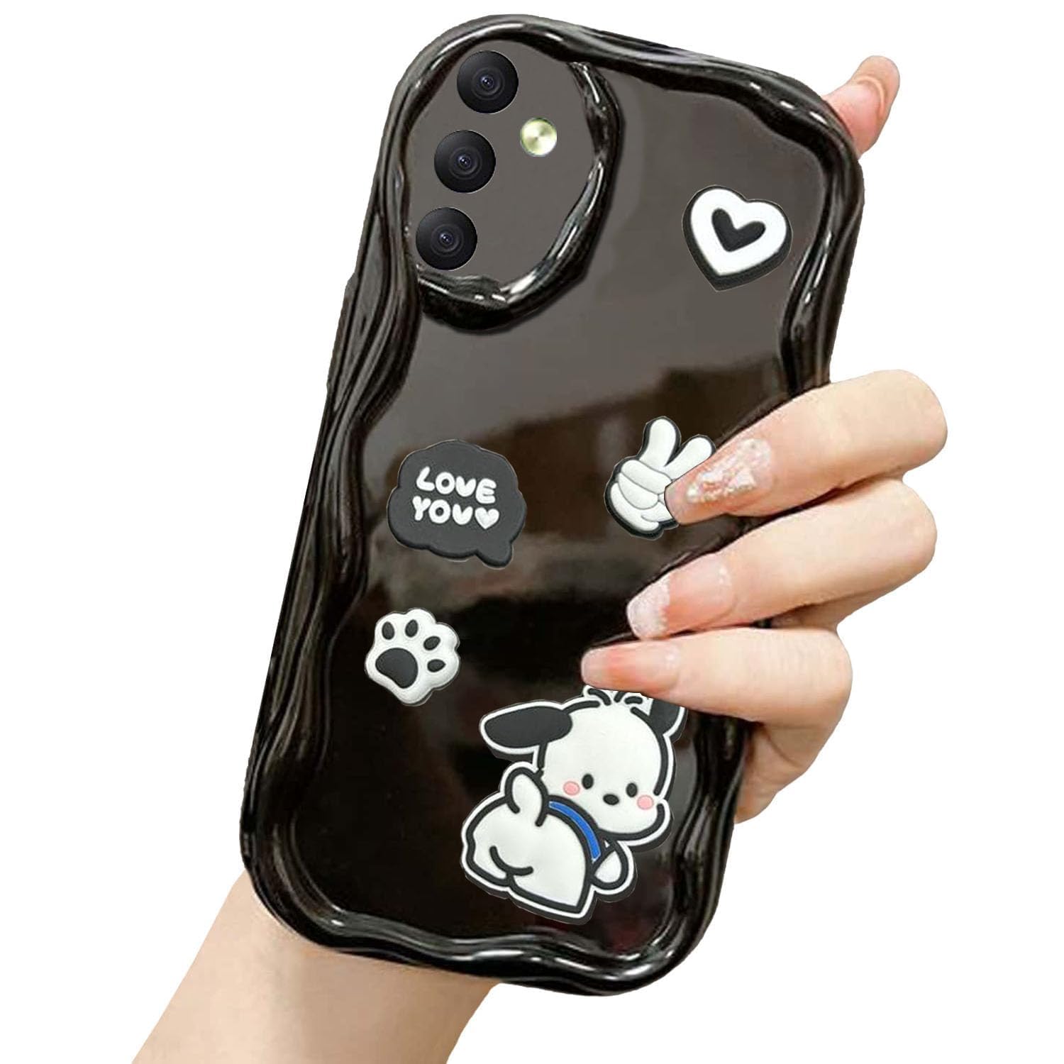 KC Back Cover for Samsung Galaxy A14 5G, 3D Cute Curly Wave Cartoon Characters and Puppy Shockproof Soft Bumper Silicone Case with Camera Protection (Black) (B0CSCZ4XVX) Amazon Price History, Amazon Price Tracker
