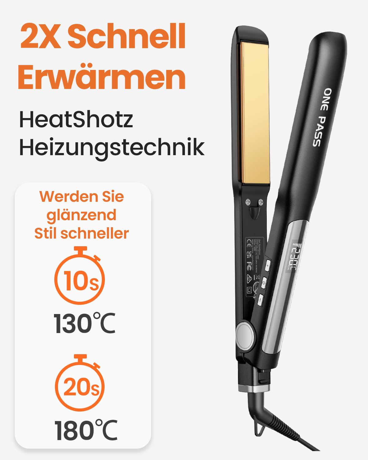 Faszin 2 in 1 Glätteisen Locken und Glätten, 20s Schnellaufheizung, Titanplatten Ionen Haarglätter für einen glatten Stil, 3D-Schwebepanel verhindert Haarziehen, mit LCD-Display, 130°C-230°C - Noir