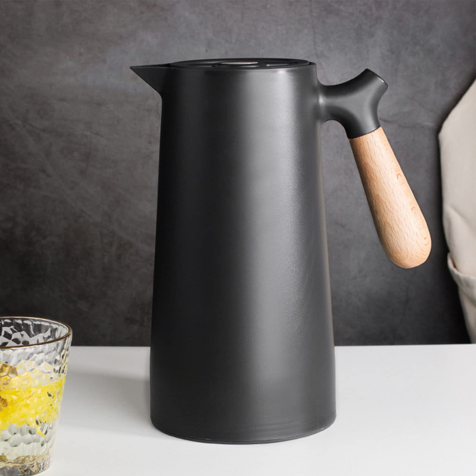 34oz/1L Thermal Coffee Carafe, Double Wall Vacuum Insulated Coffee Tea Pot with Glass Liner & Wooden Handle - Image 4