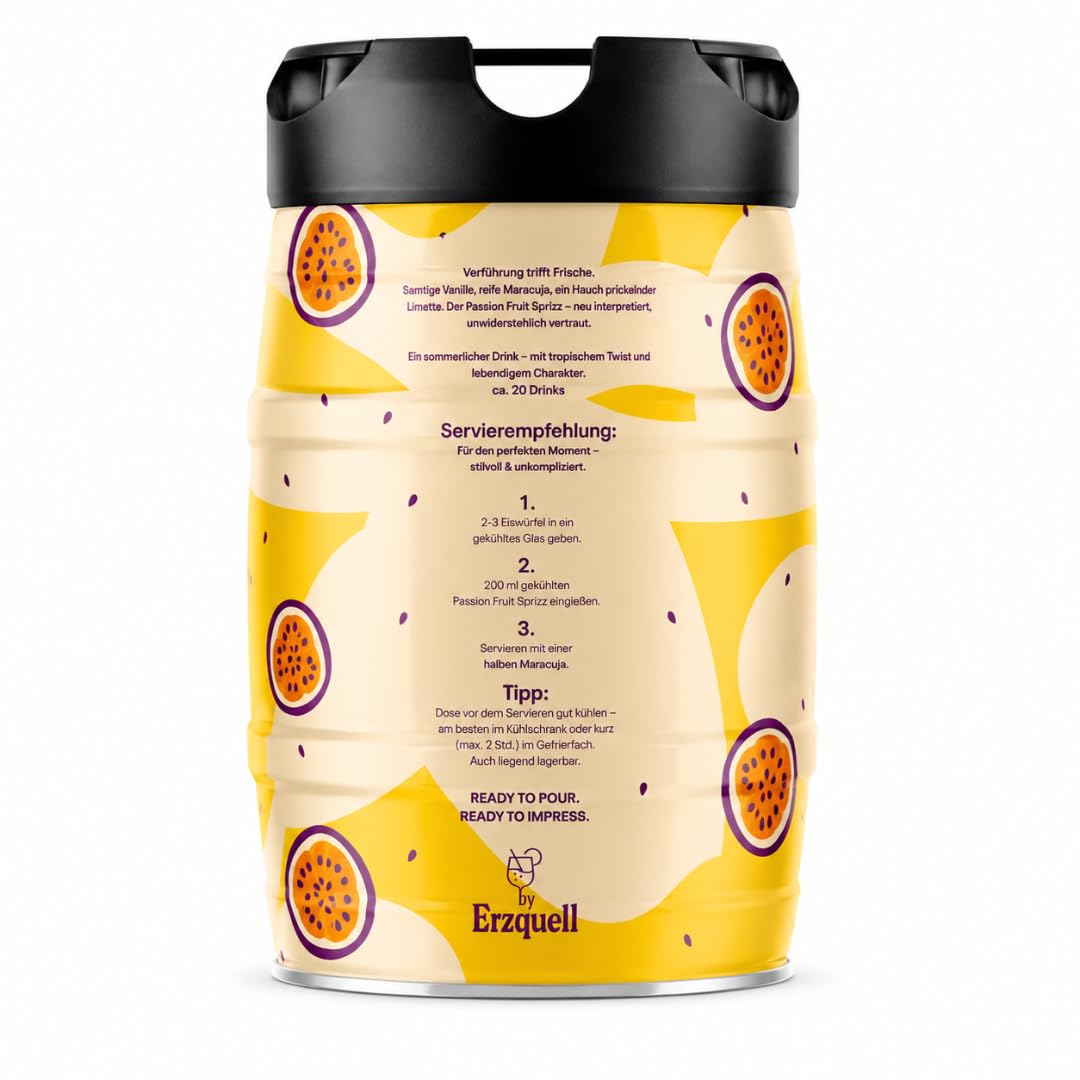 Cocktail Fass - Passion Fruit Spritz 5L – Inspiriert vom Pornstar Martini – Partyfass mit Alkohol zum Selberzapfen – Bis zu 20 Cocktails