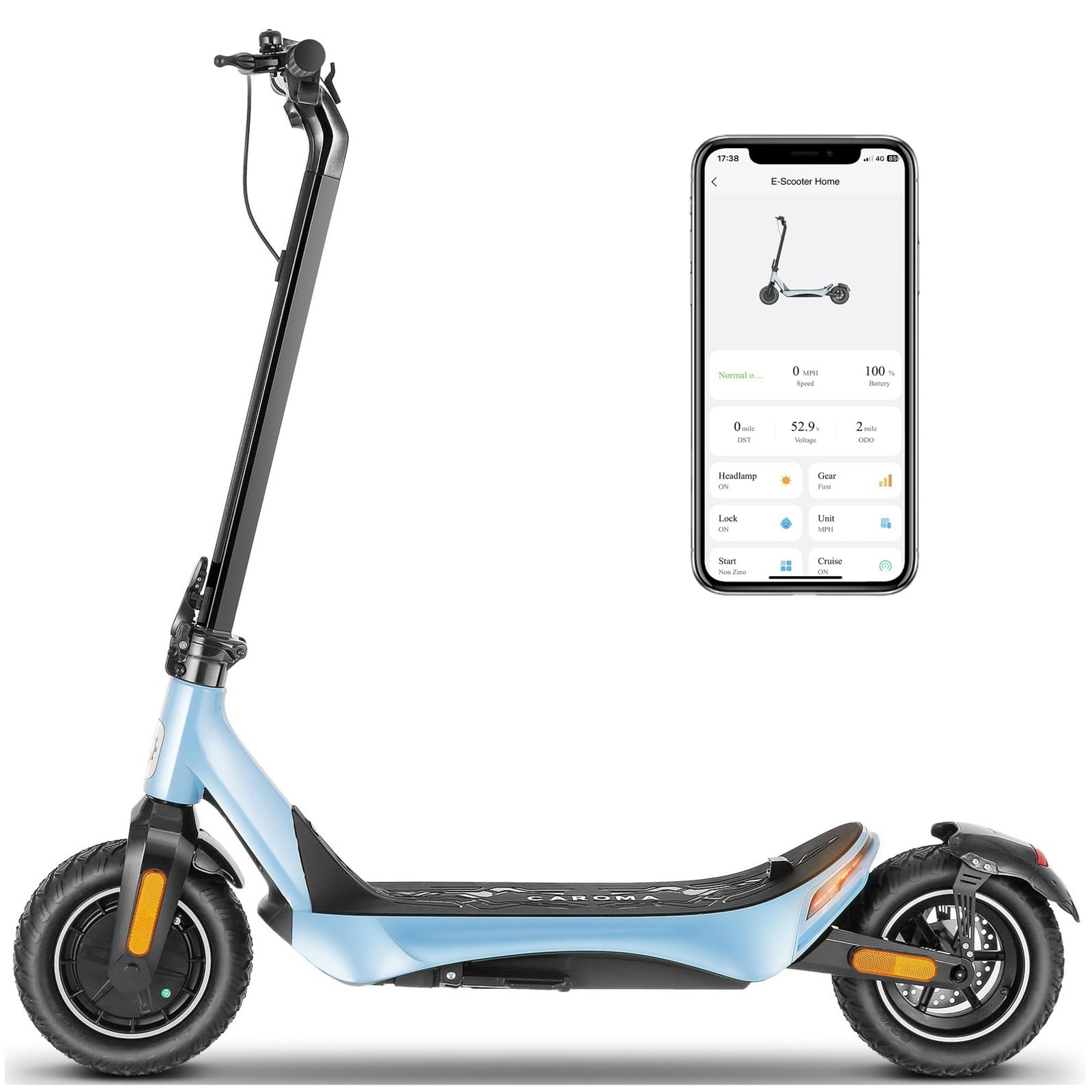 Caroma Electric Scooter, Peak 850W Powerful Motor, 30 Miles Long Range and 36 MPH Top Speed, Turn Signal & Cruise Control, Folding Electric Scooter Adults with Wide Pneumatic Wheel