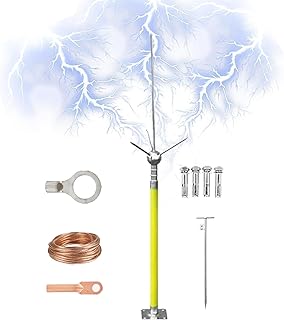 Lightning Rod, Insulated Lightning Rod Kit Lightning Rods for House Roof Three-Pole Spike Brass Detachable Lightning Protection Equipment Home Lightning Protection System,63 inch(1600mm)