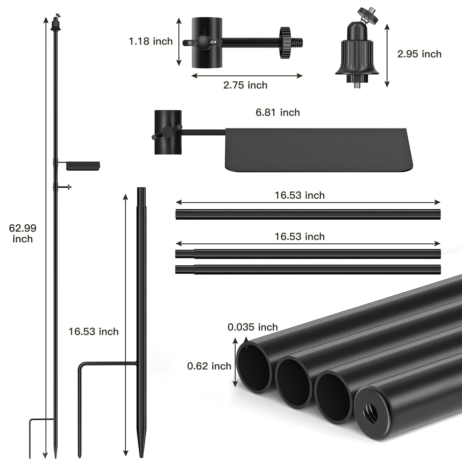 Erdspieß-Halterung für Außenkameras und Solarzellen, verstellbare Höhe und Winkel, Sicherheitskamerastange, universelles 1/4-Zoll-20-UNC-Gewinde, kompatibel mit Ring, Arlo, Wyze und mehr