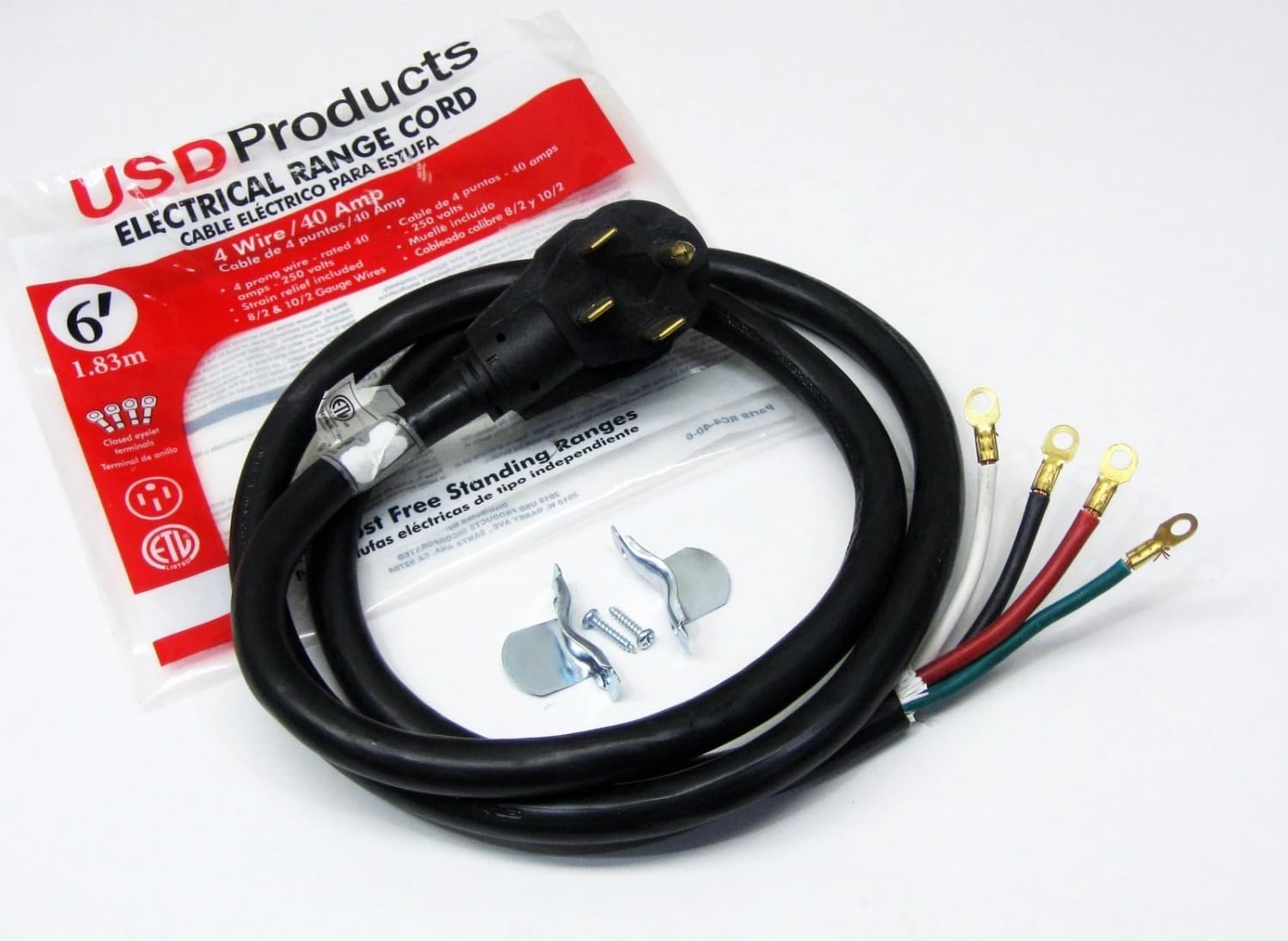 6-Foot 4-Prong Electric Range Power Cord – 40 Amp, 250V, 8/2 + 10/2 Gauge, Heavy Duty with Strain Relief for Ovens and Ranges