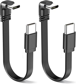 2Pack 90 Degree USB-C Male to Male Cable Flat Shot 8inch/20cm Soft and Pliable RightAngle Type-c Cable Supports Charging,Data for Car&Tablet & Mobile Phone or USB-C Devices