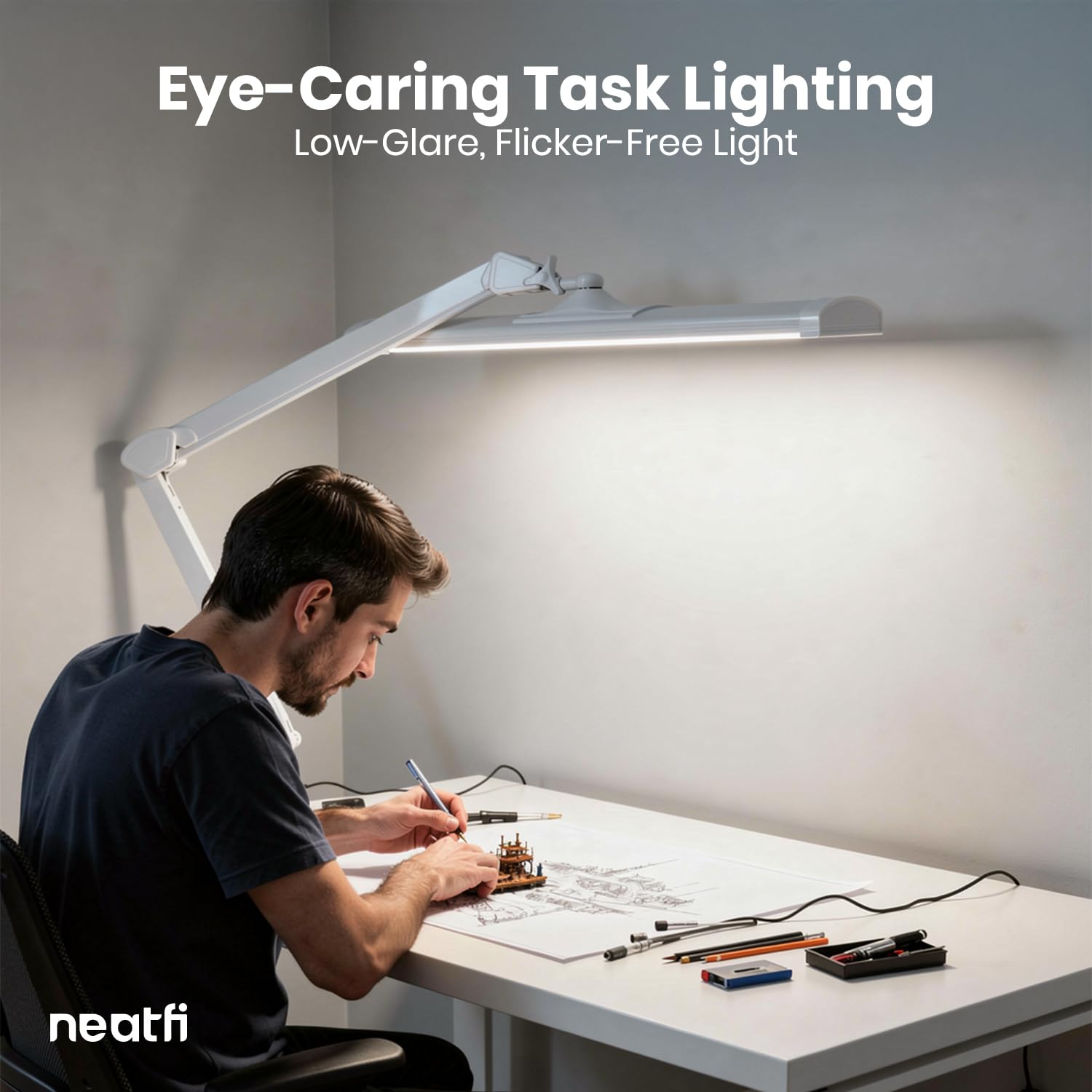 Neatfi Lampada da lavoro Ultra LED Touch Control, 45W, 270 LED SMD, larga 66 cm, 5 livelli di luminosità, dimmerabile (Bianco, Non-CCT con morsetto)
