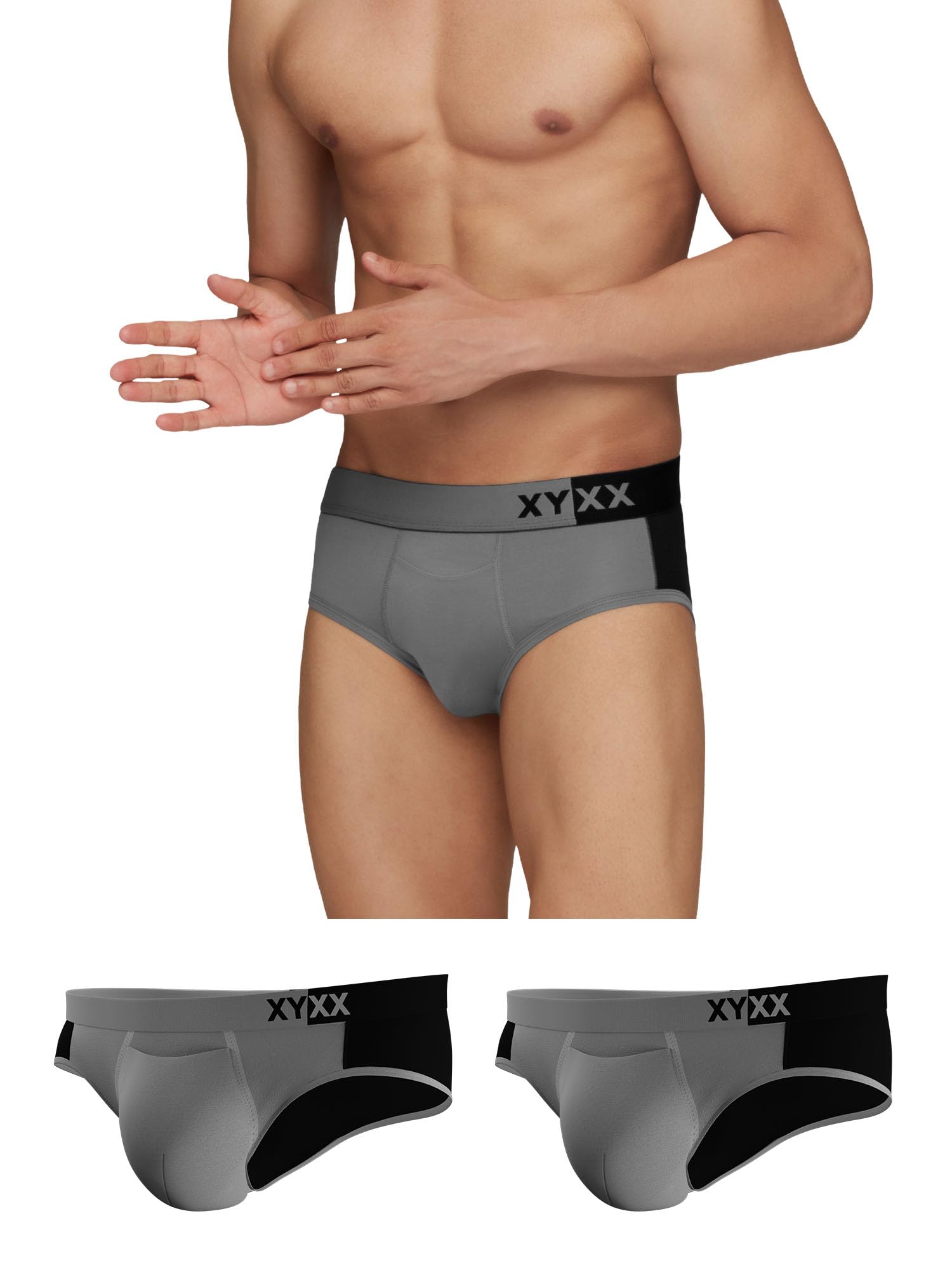 XYXXMen's Underwear Dualist IntelliSoft Antimicrobial Micro Modal Brief Pack of 3 (Steel Grey & Black;Steel Grey & Black;Steel Grey & Black; M)