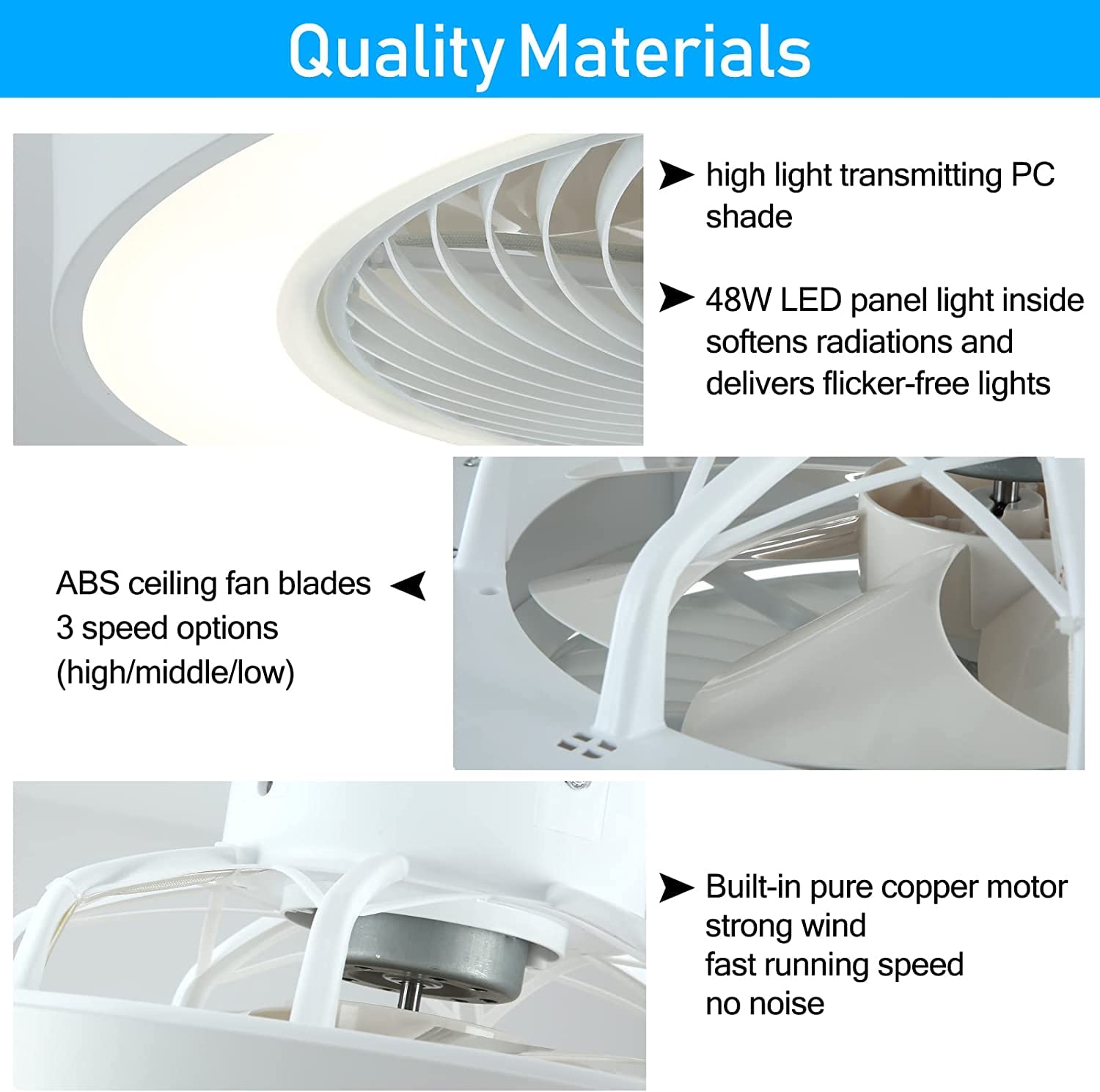 Buy Ceiling Fan with Light Flush Mount,Modern Enclosed Bladeless