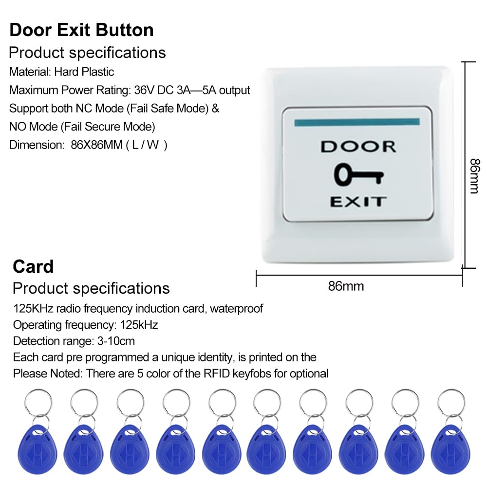 Kit biometrico del sistema di controllo dell'accesso di sicurezza delle impronte digitali, portachiavi RFID 125KHz, serratura magnetica 180KG/350lbs, serratura elettromagnetica, trasformatore di