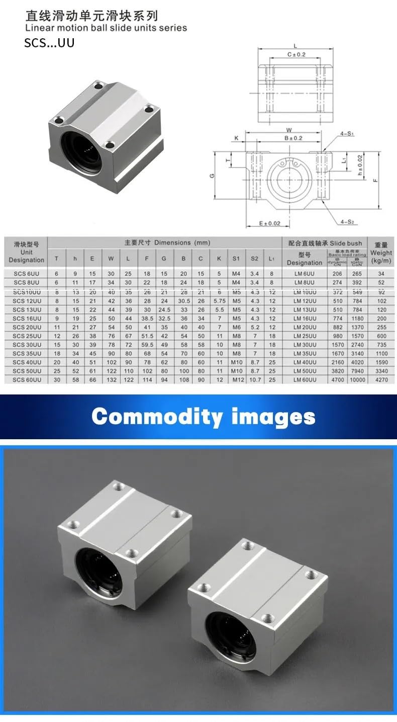 SC8UU SCS8UU SC10UU SCS12UU SCS16UU SC20UU Linear Shaft 4pcs Linear Motion Ball Bearing Slide Block Bushing prowadnica tulei(SCS20UU)