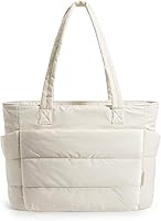 BAGSMART Lightweight Puffy Tote Bag for Women with Compartments - Water-Resistant Quilted Shoulder Bag for Travel Work Gym