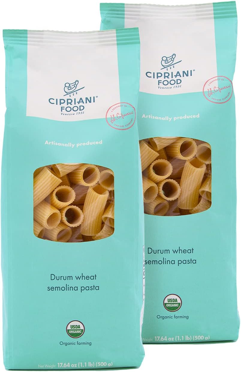 Cipriani Food Rigatoni Pasta - USDA Organic Durum Wheat Rigatoni Noodles, Authentic Italian Pasta, Non-GMO - 500 Grams (Pack of 2)