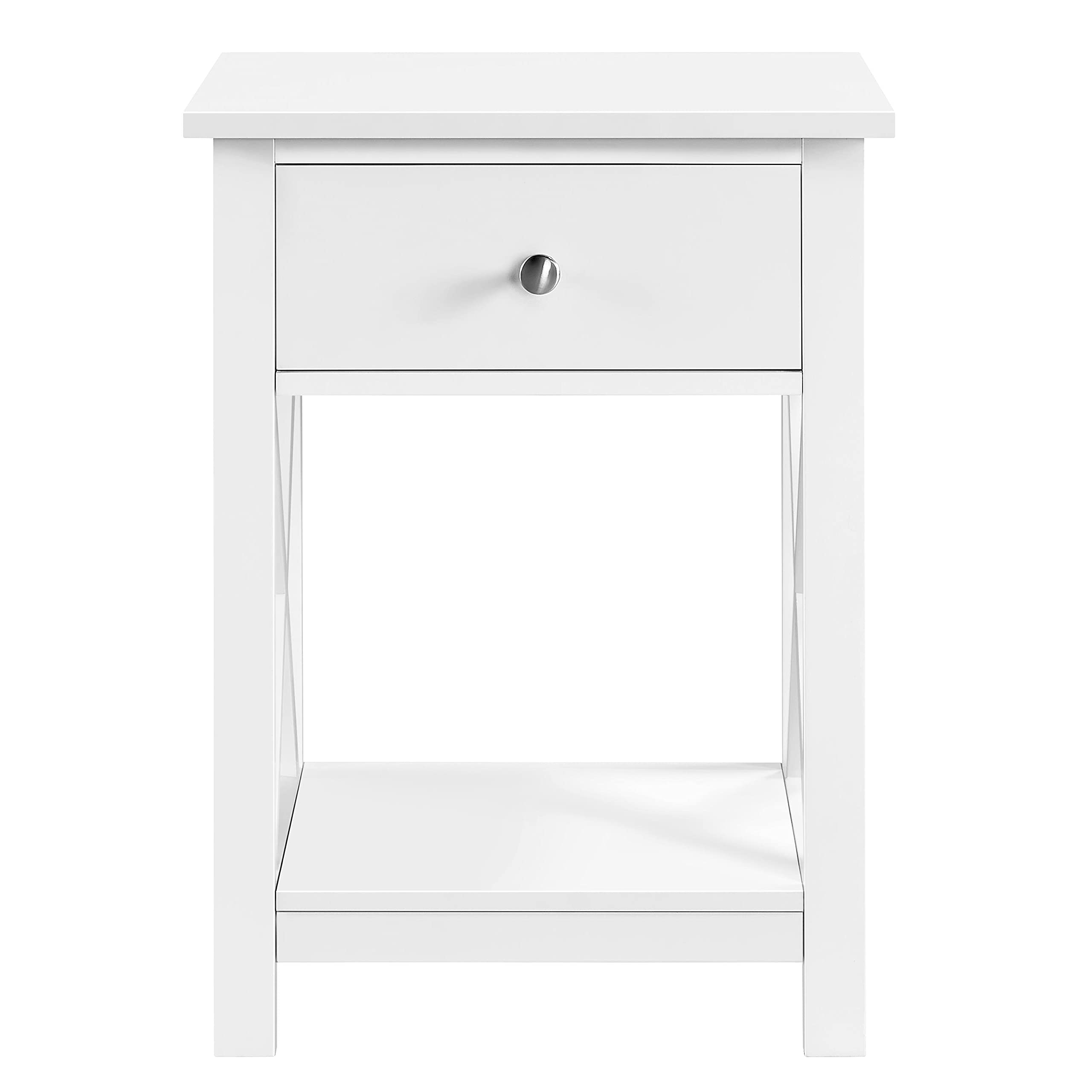 Yaheetech 2pcs Mesitas de Noche con Cajón y Estante 40x30x55cm Mesillas de Noche Vintage para Dormitorio Mesa Auxiliar para Salón Sala de Estar Blanco Satinado