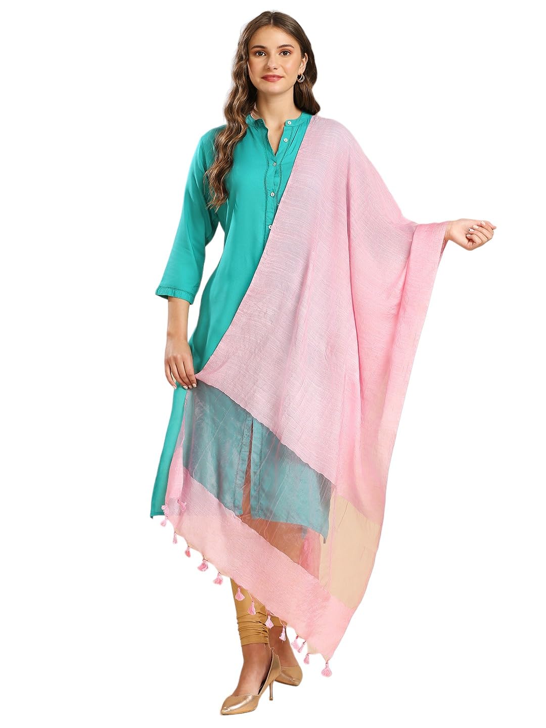 dupatta bazaar Women's Linen Dupatta with Organza Border and Tassels-picture-20