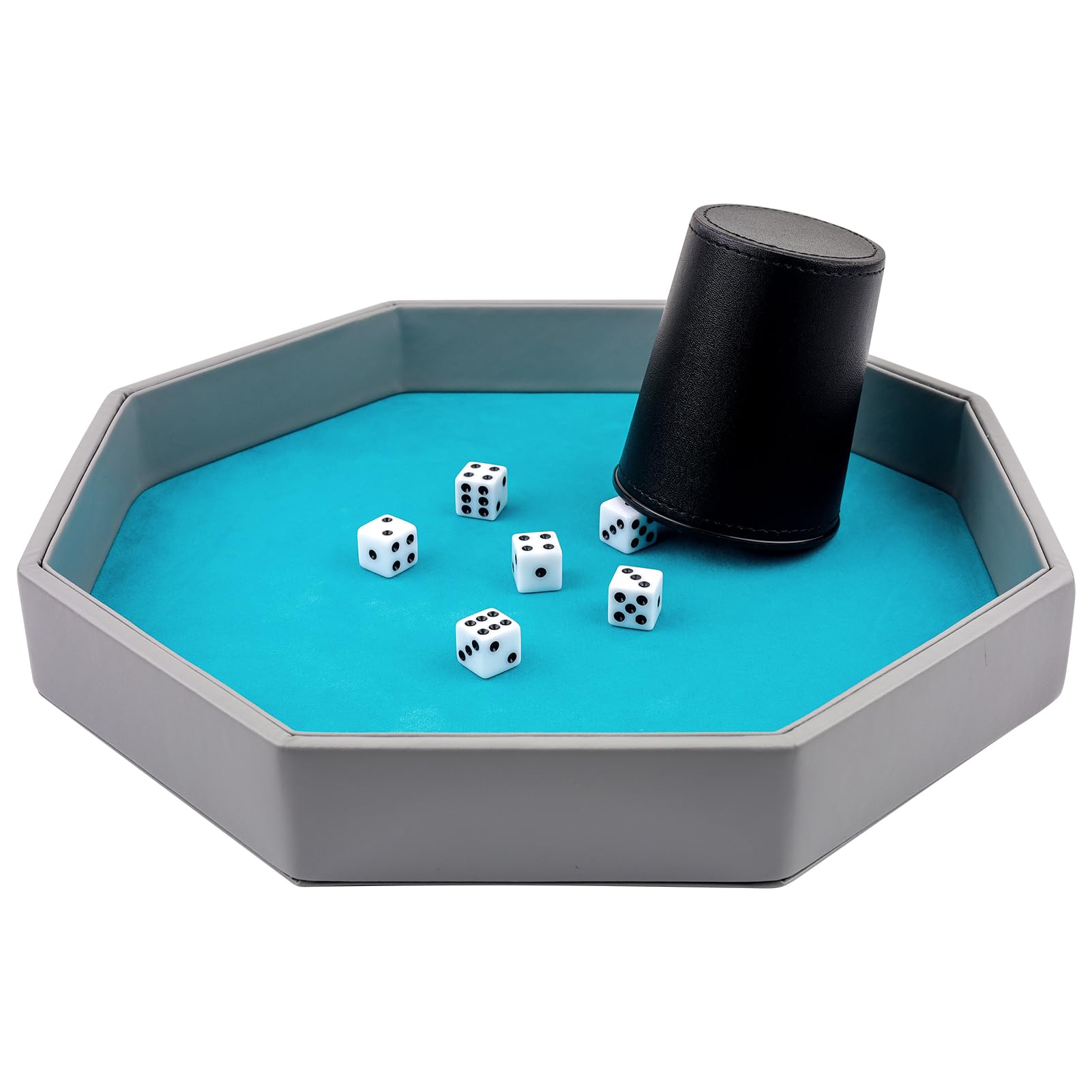 Gesserit Plateau à dés avec support en feutre bleu lac - Plateau à dés octogon doublé en cuir synthétique pour jeux de donjon Crawler