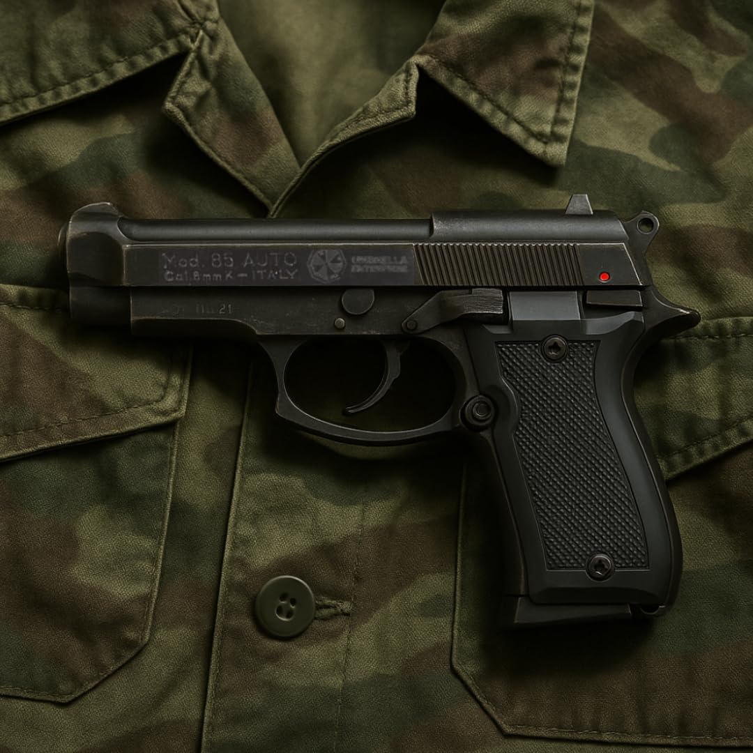Pistola a Salve Mod. 85 9mm Top Firing, Segnalatore Acustico Scacciacani/Addestramento, Nera - Kit con Olio Ballistol incluso