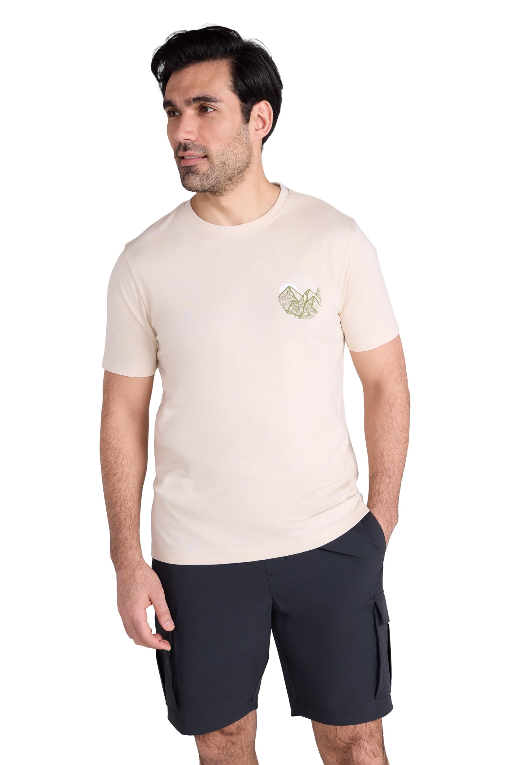 Mountain Warehouse Men's Off-White Mountain Valley Cotton T-Shirt - Lightweight, Breathable & Uv Protect Casual Tee - Spring Summer, Outdoors, Holiday, Walking, Hiking Off White M