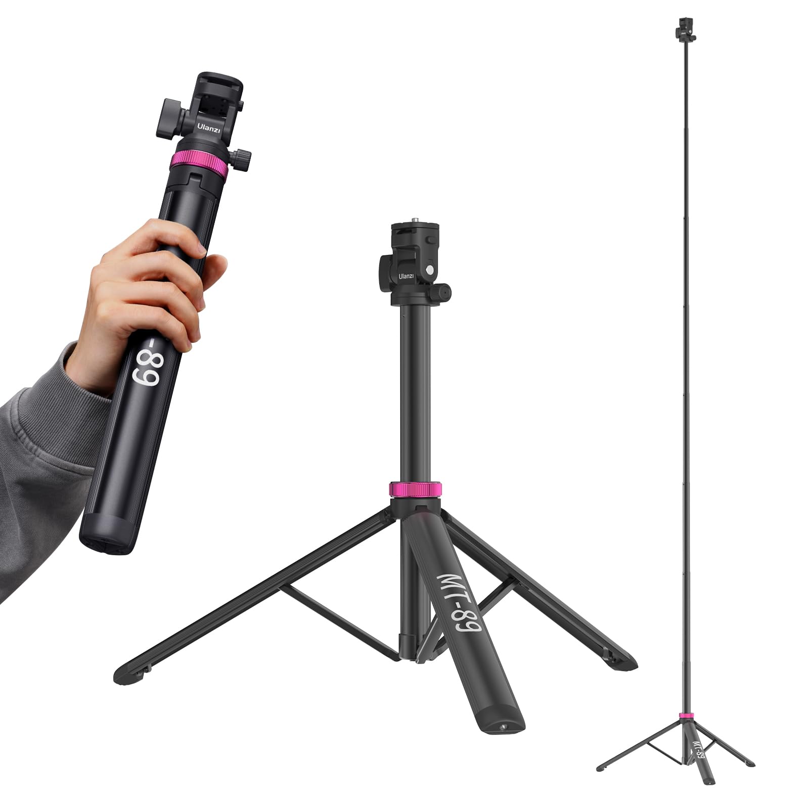 ULANZI MT-89 stativo fotografico compatto da 208,3 cm con vite da 1/4" a sgancio rapido, capacità di carico 1kg, treppiede estensibile regolabile in alluminio, con testa a sfera a 360°