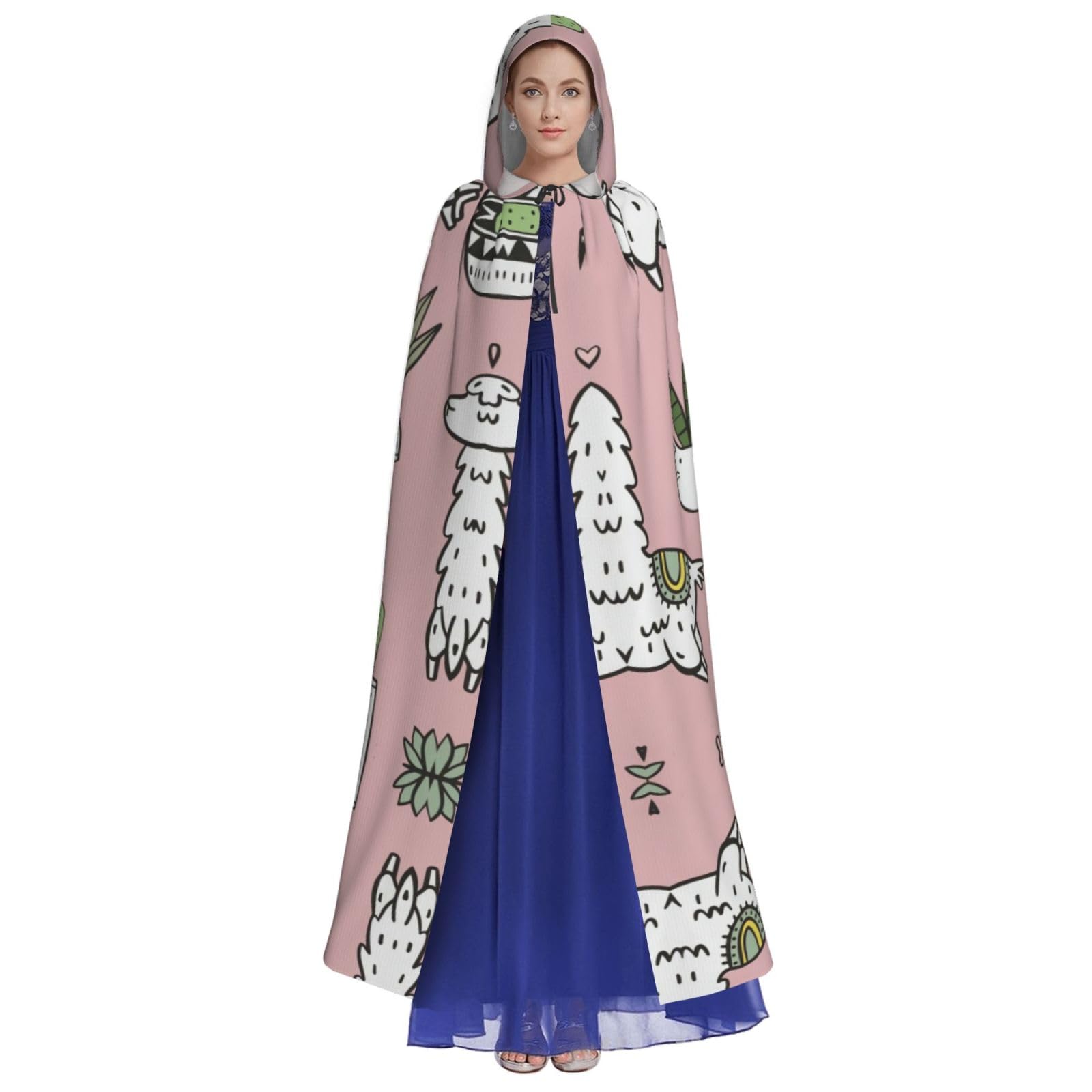 LIXLZH Alpaca and Cactus Print Hooded Cloak Universal Adult Cape Witch Costume Halloween Costumes Carnival Cloak