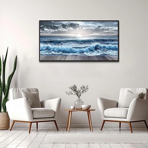 Miniatura 8 de ERQINHUA Decoración de pared para dormitorio, comedor, arte de pared para sala de estar, oficina, decoración de playa azul, pinturas de olas de mar,