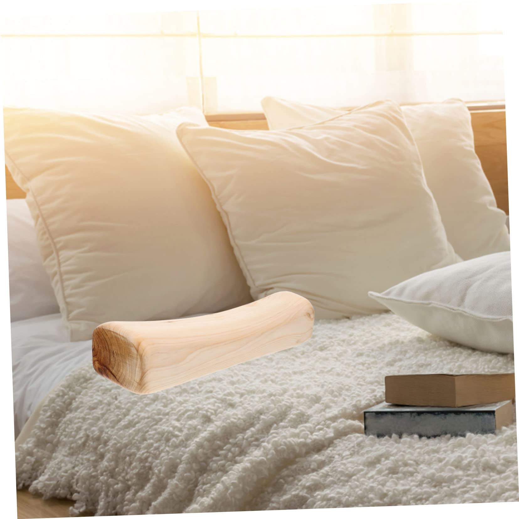 MAGICLULU Holzkissen aus Khaki Holz mit Glatter Oberfläche und Nackenstütze Kleines Nackenkissen für Massagegeschäft und Zuhause als Relax Kissen